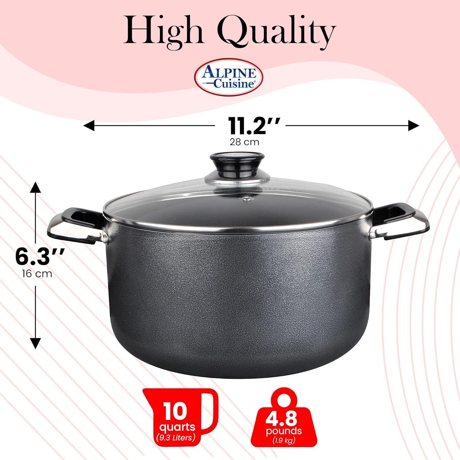 Elegant 10-Quart Non-Stick Cookware with Tempered Glass Lid - Perfect for Stews