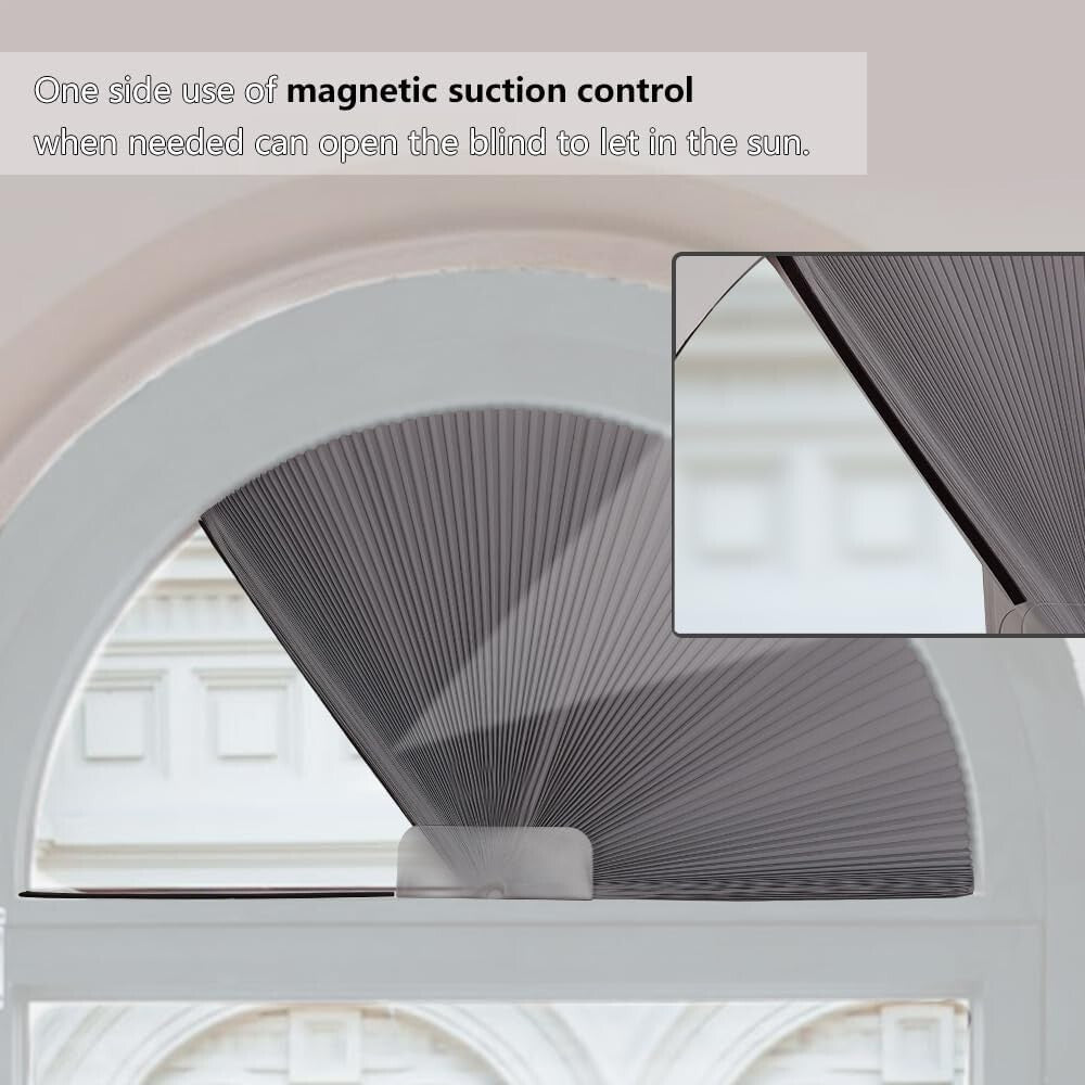 Customizable Dark Gray Blackout Shades for Arch Windows, 36" Radius, Cordless
