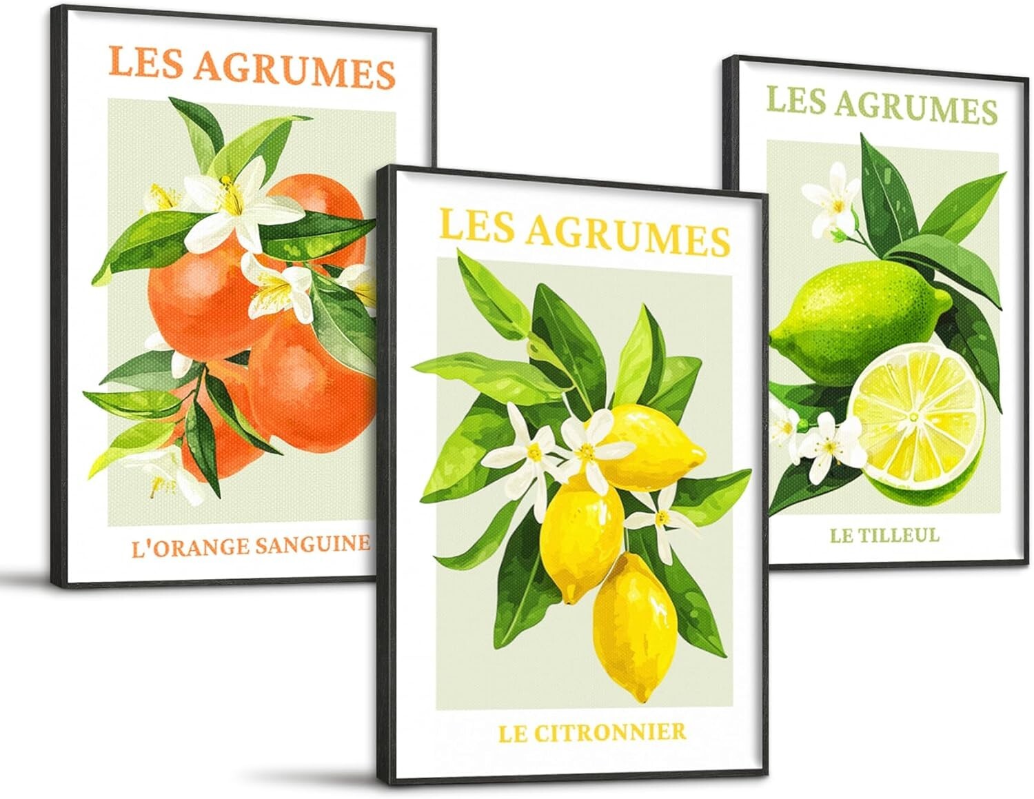 Framed Citrus Fruit Wall Art Set - Refreshing Lemon Prints for Dining Rooms