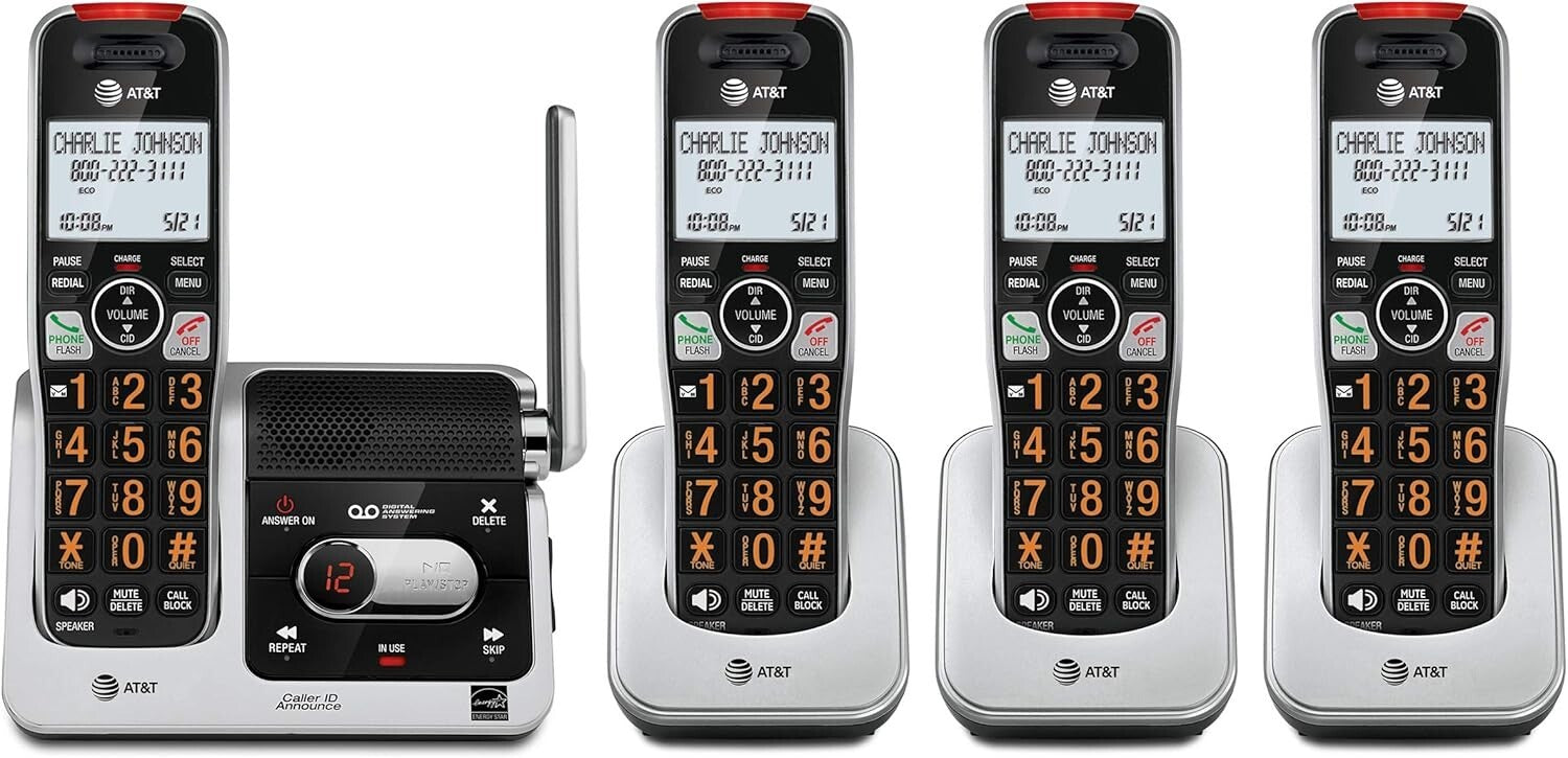 Advanced 4-Handset Cordless Phone with Digital Answering & Caller ID Announcer