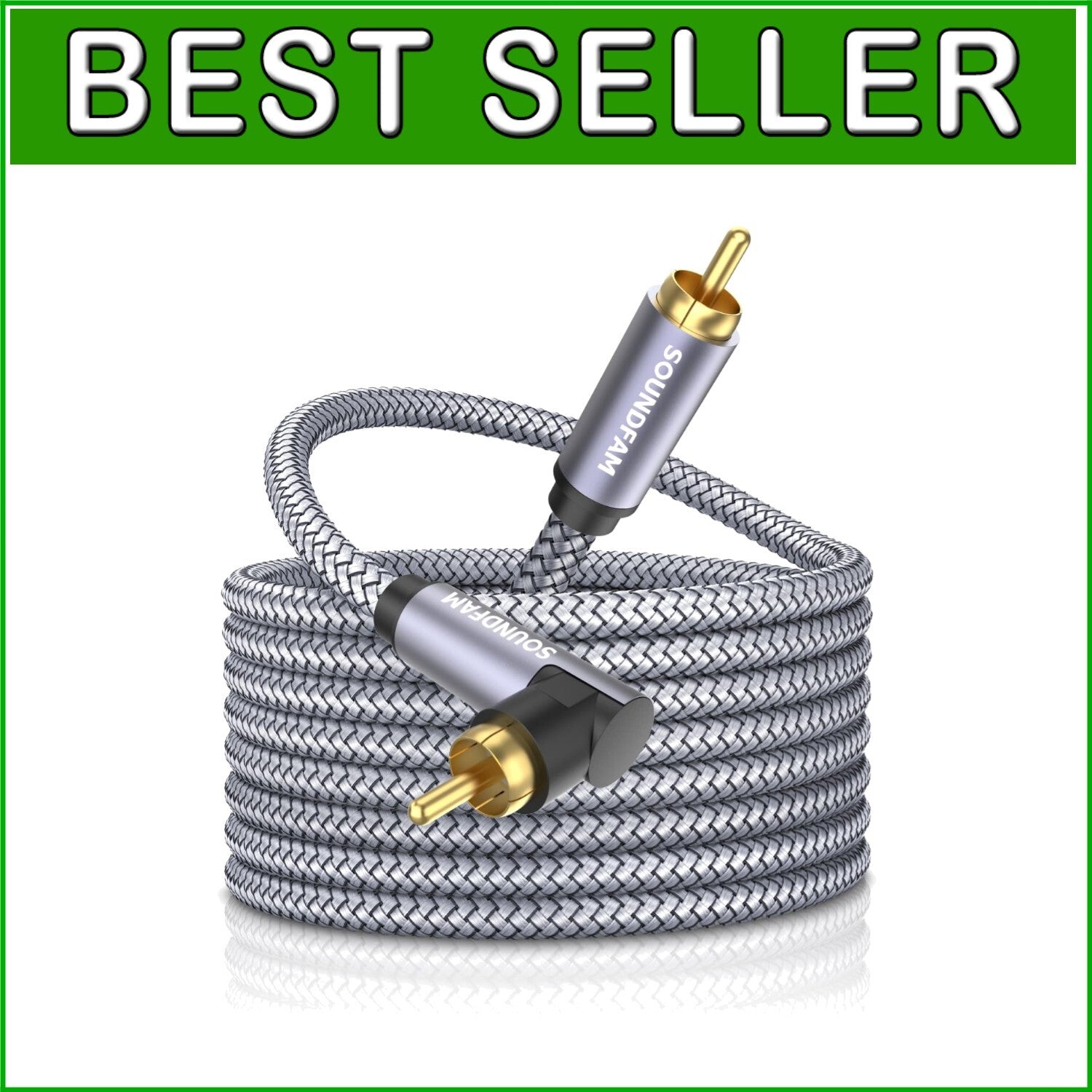 50ft Tangle-Free 90 Degree RCA Cable for Clear Subwoofer Sound & Easy Connection