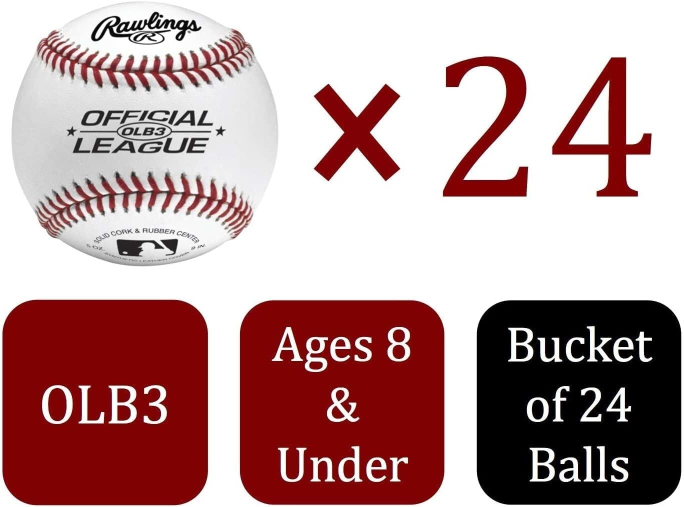 Youth Baseballs in Bucket - 24 Synthetic Leather Balls for Easy Transport