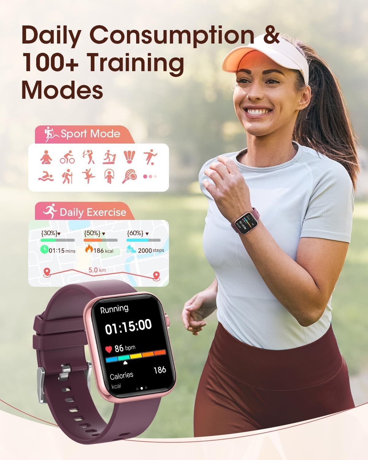 Elegant 1.85'' Smart Watch for Women - Health & Fitness Tracker with 100+ Modes