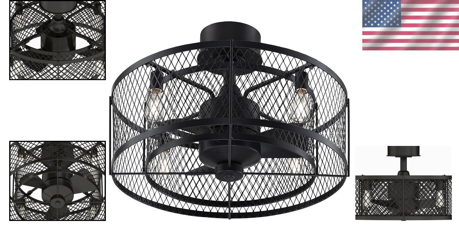 20-Inch Aged Bronze Caged Ceiling Fan with LED Light - Remote Control Included