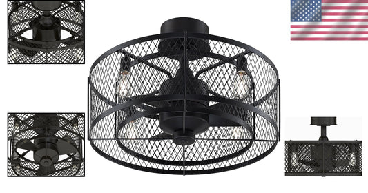 20-Inch Aged Bronze Caged Ceiling Fan with LED Light - Remote Control Included