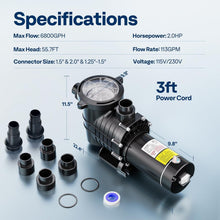 Load image into Gallery viewer, Reliable 2.0HP Stainless Steel Pool Pump with 3 Connector Options, Self-Priming