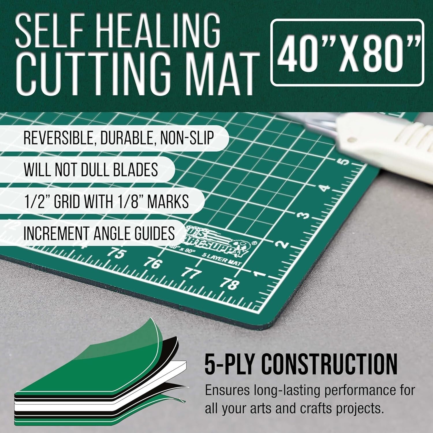 Versatile 40" x 80" Cutting Mat with Diagonal Lines - Ideal for Scrapbooking