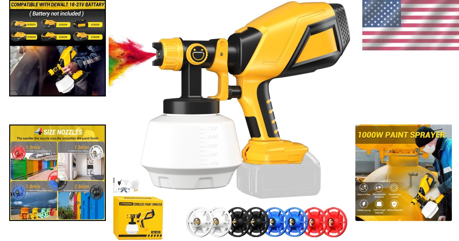Effortless Cordless 1200ml Paint Sprayer with 8 Copper Nozzles for All Surfaces