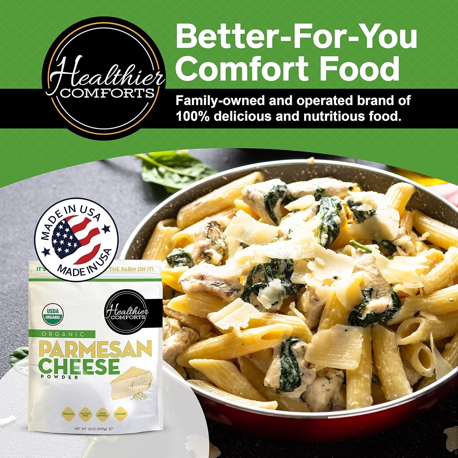 Versatile Organic Parmesan Cheese Powder - Keto-Friendly, Resealable 21oz Bag