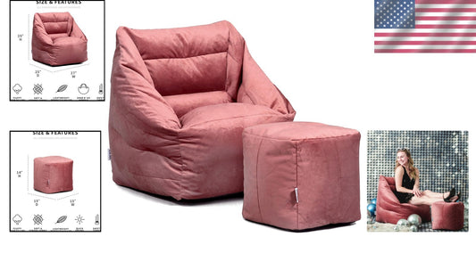 Luxurious Toasted Mauve Bean Bag Chair and Pouf - Youth-Friendly Comfort