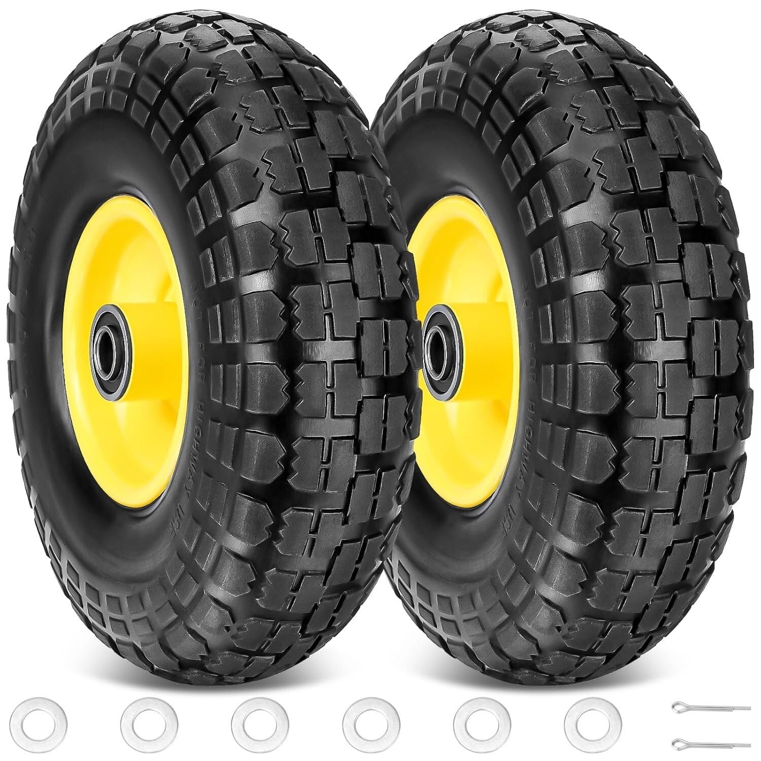 Flat Free 13" Solid Tire & Wheel Set - Heavy-Duty 2 Pack for Garden & Cart