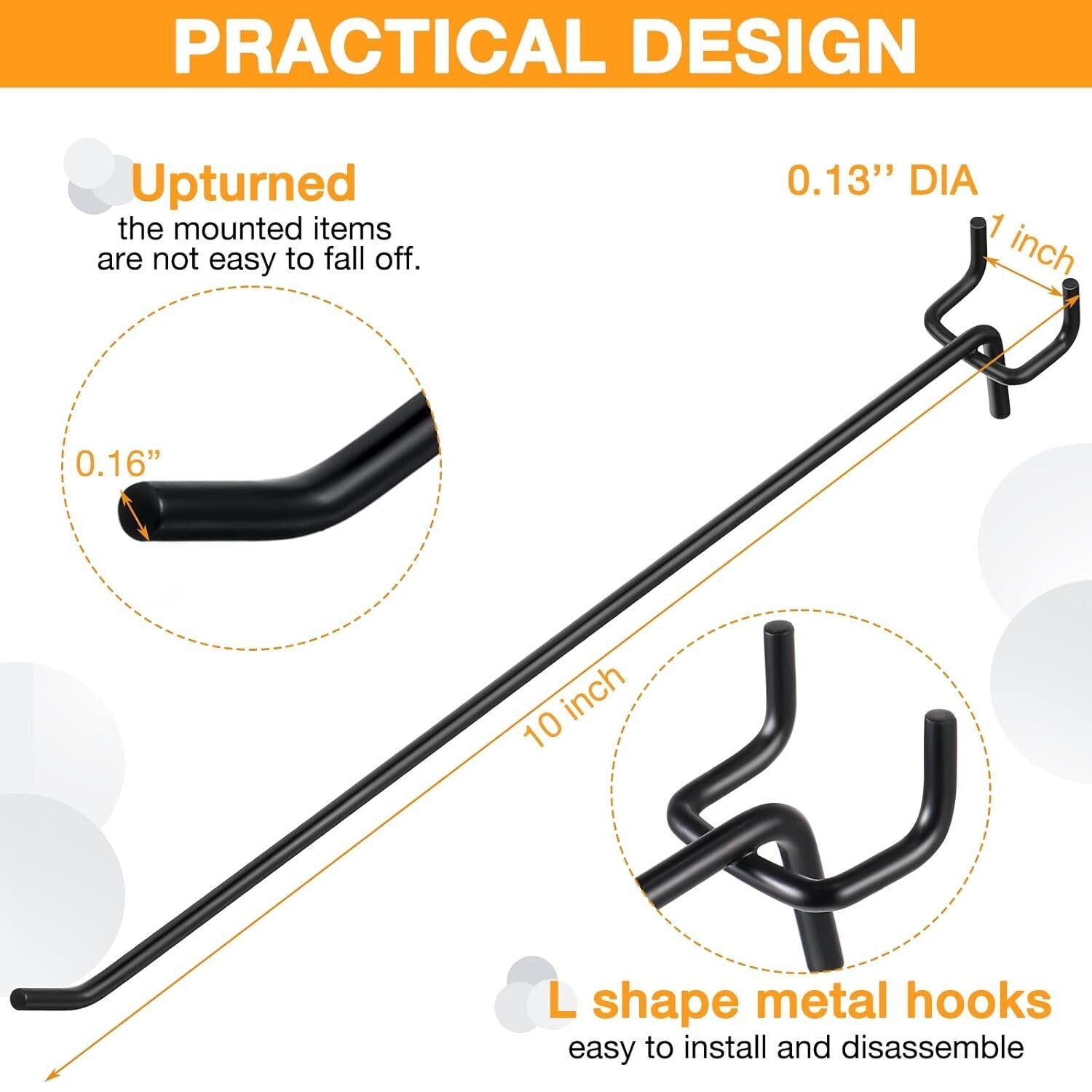 Durable 10-Inch Pegboard Hooks in Black - 100 Pcs for Home & Garage Organization