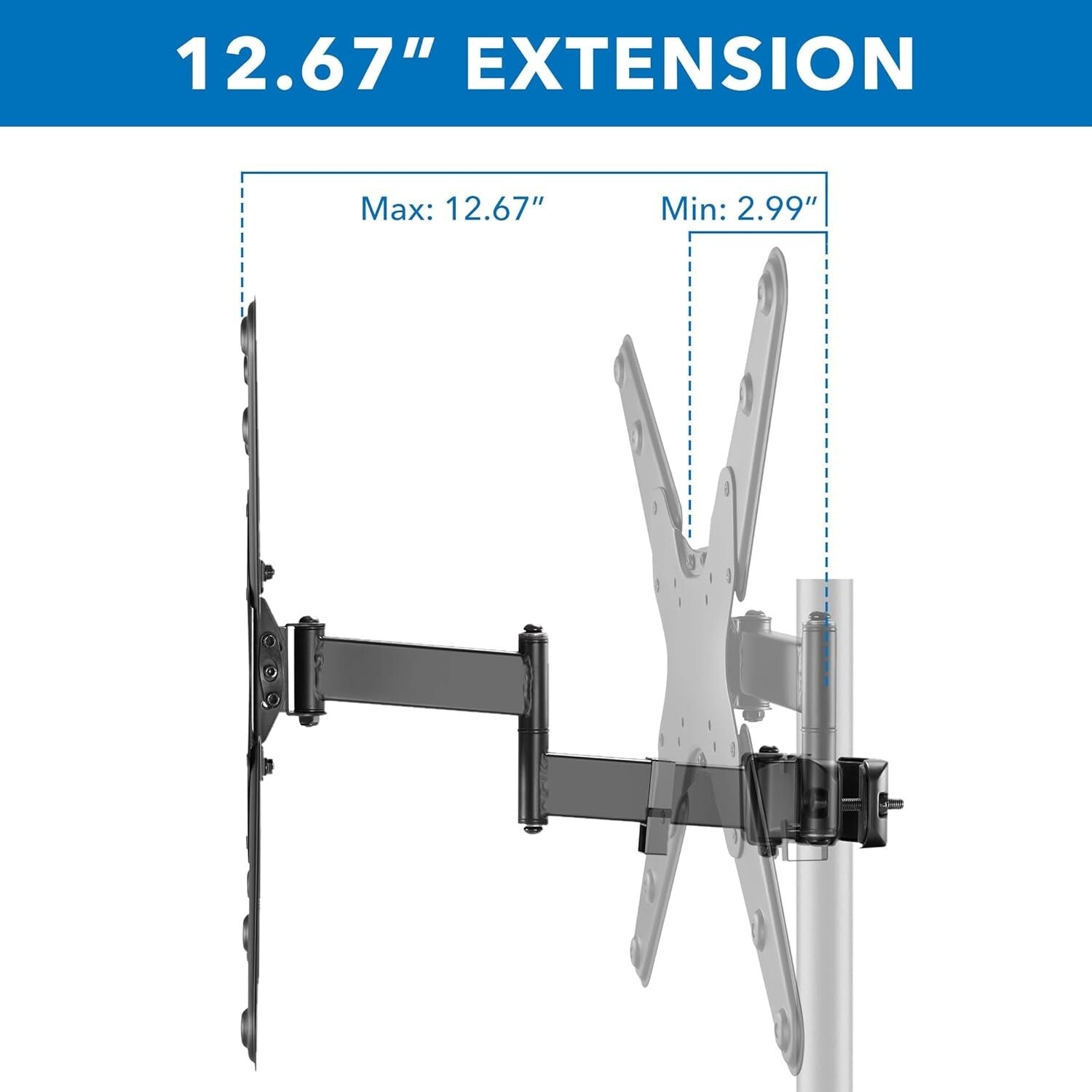 Extendable Pole Mount for TVs & Monitors 32" - 55", Fits 1.1" to 1.96" Poles