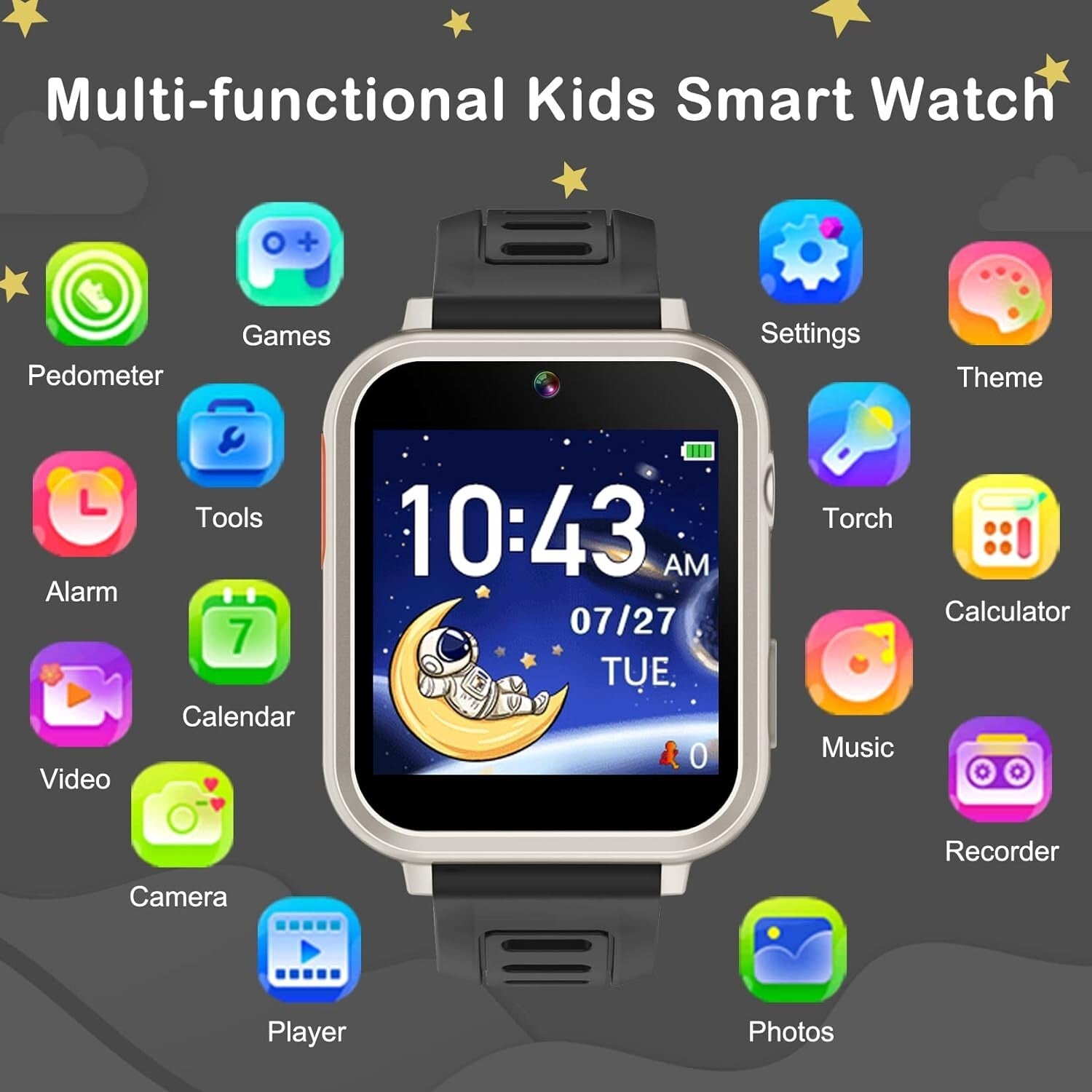 Durable Kids Smart Watch with Touchscreen & 24 Games - Ideal for Young Explorers