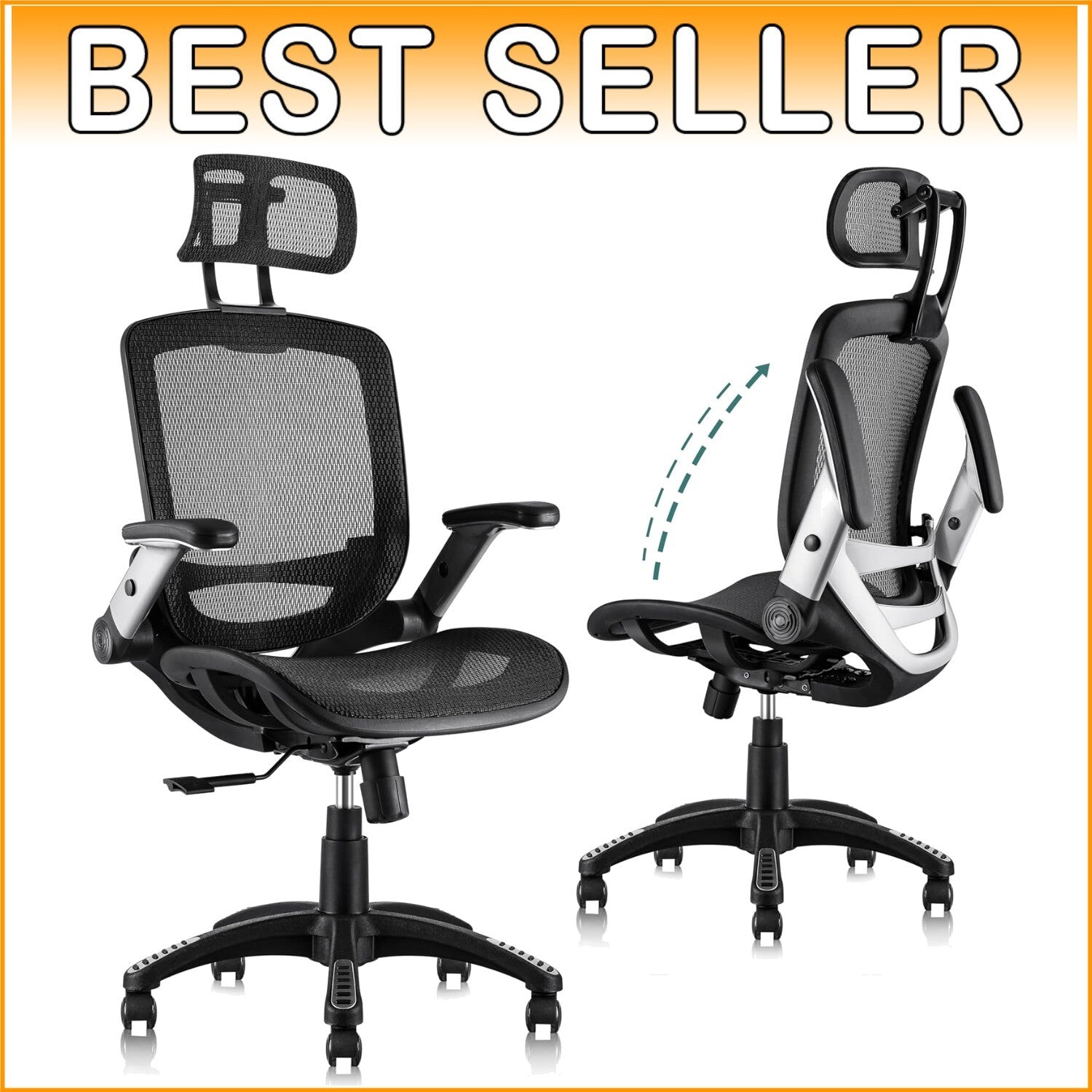 Multi-Functional Ergonomic Chair with Flip-Up Arms - Ideal for Tall Users