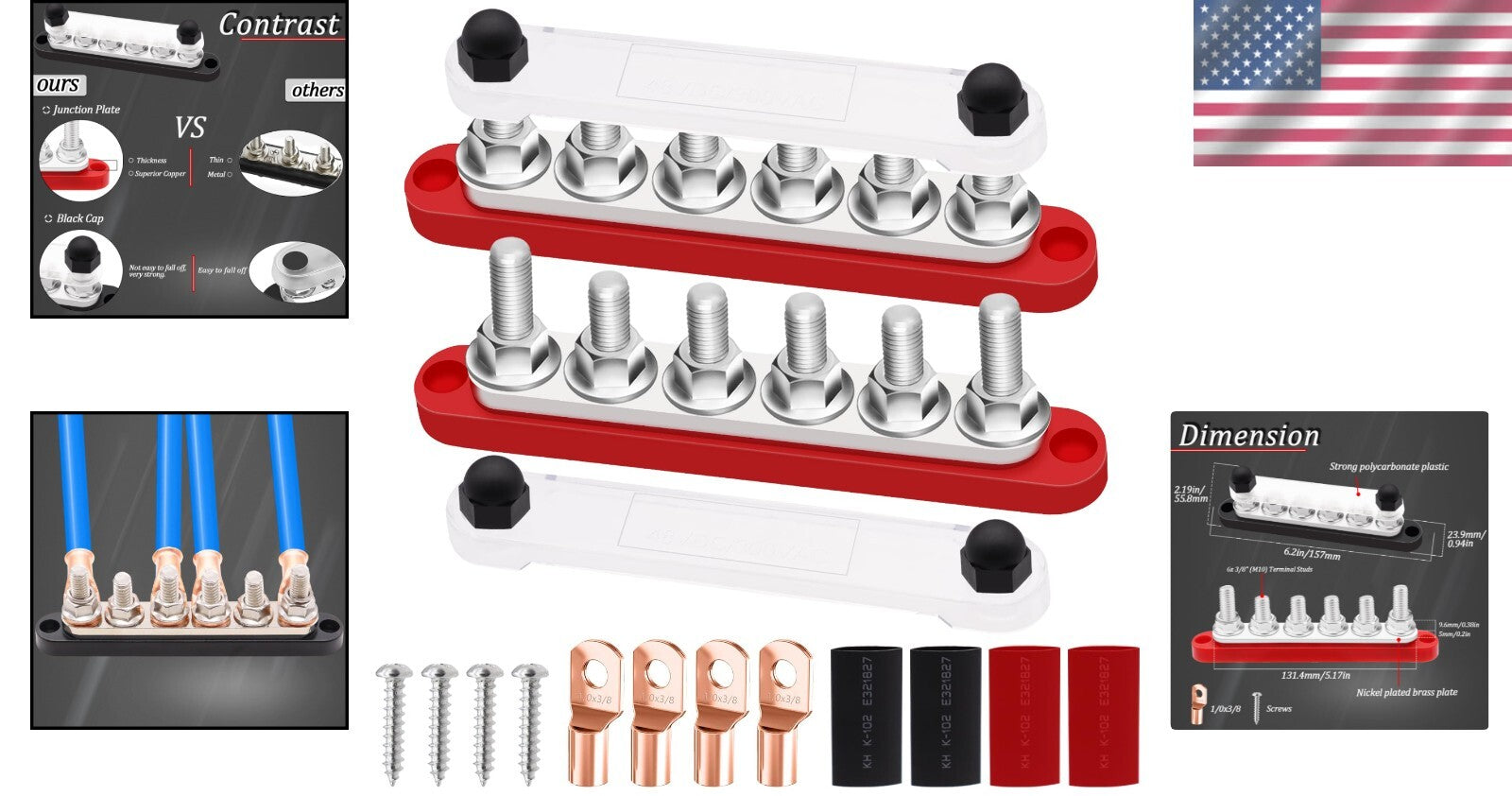 Corrosion-Resistant 350A Power Distribution Block with Battery Lugs Included