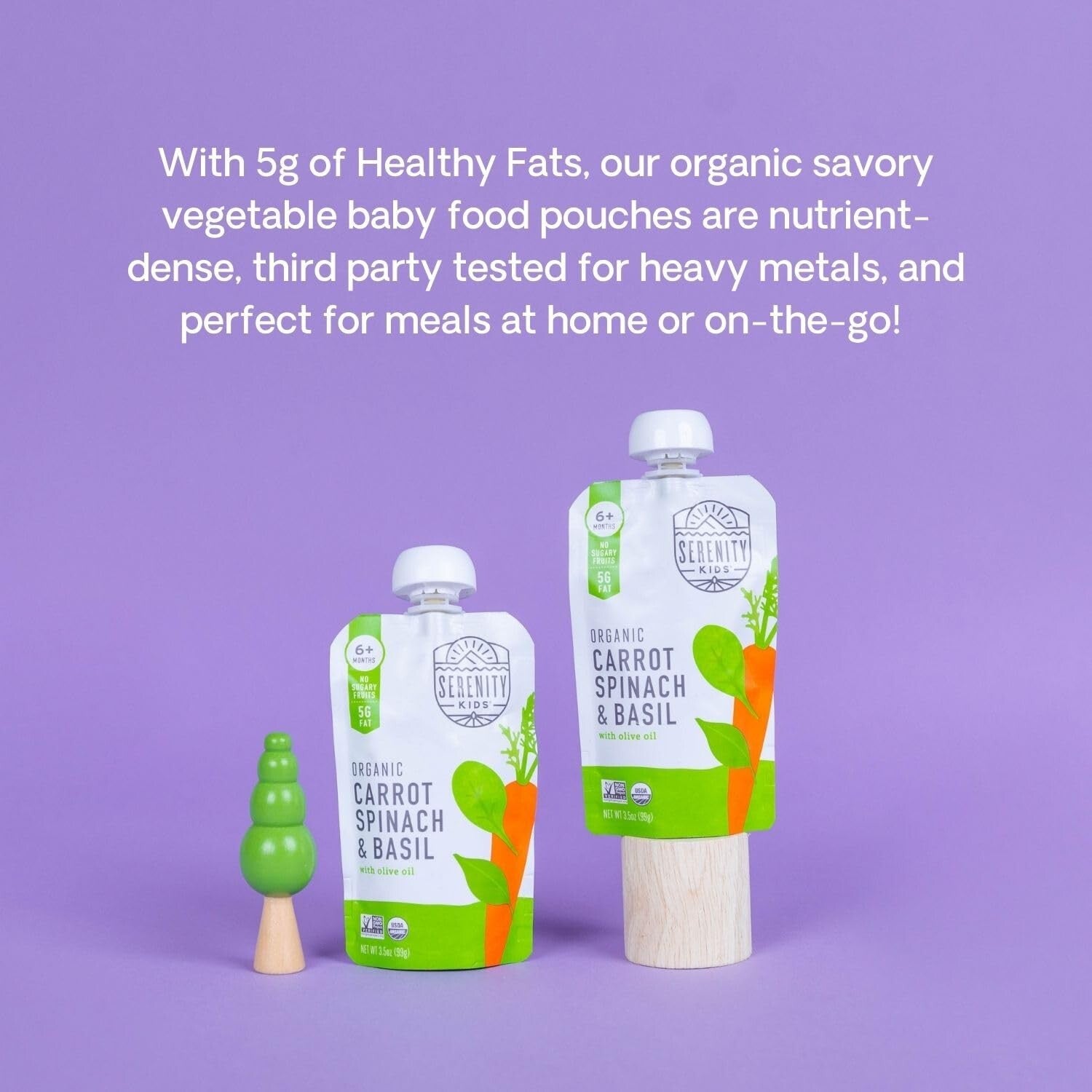 BPA-Free Organic Baby Food Pouches - 3.5 Oz Puree with Carrot, Spinach & Basil