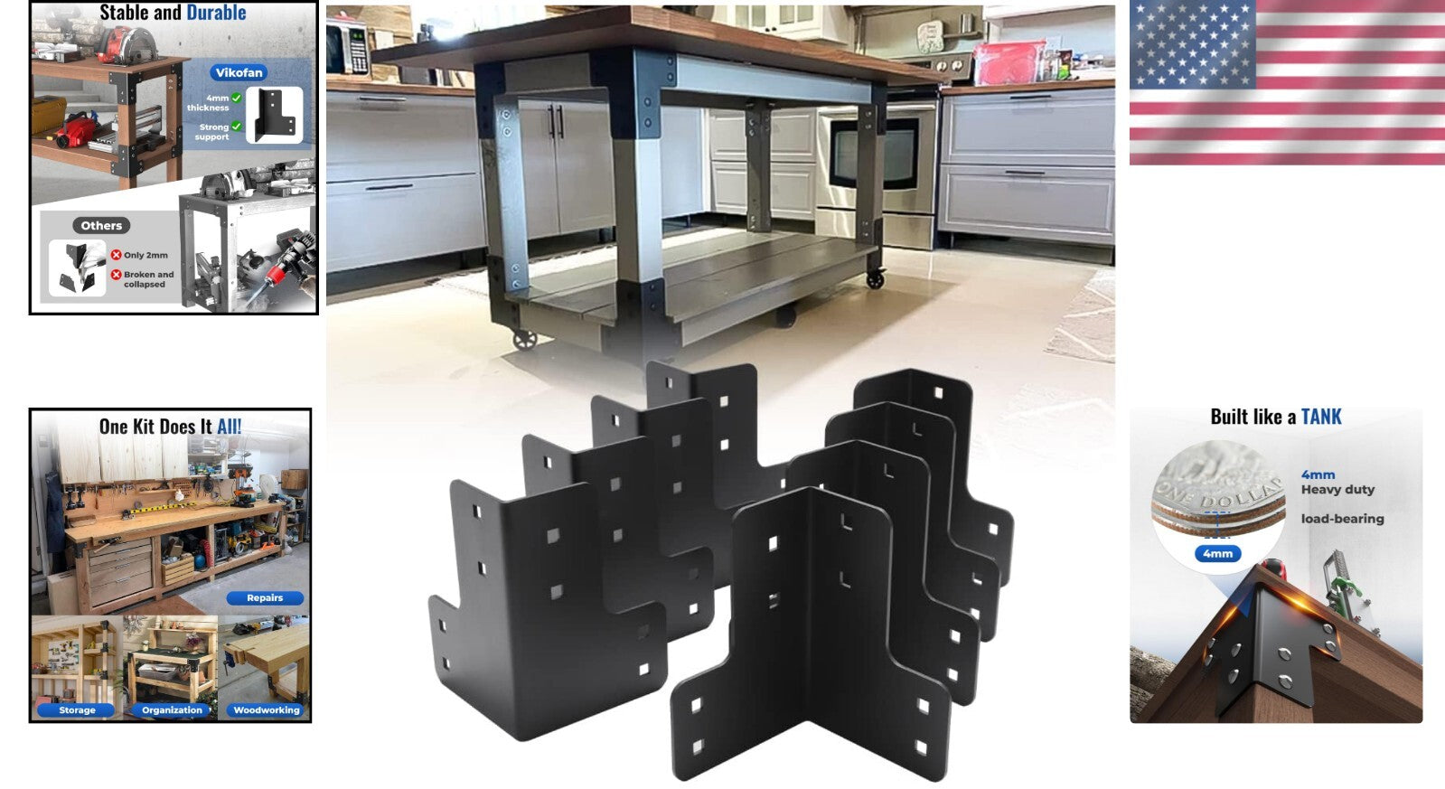 Black Coated 8pcs Heavy-Duty Brackets - Essential for Sturdy Workbench Setup