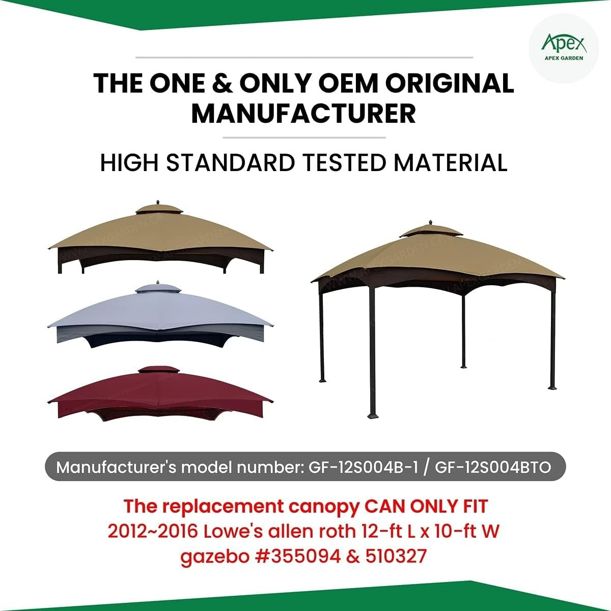 Water-Resistant and UV-Protected Canopy for Lowe's Allen Roth Gazebo 10x12