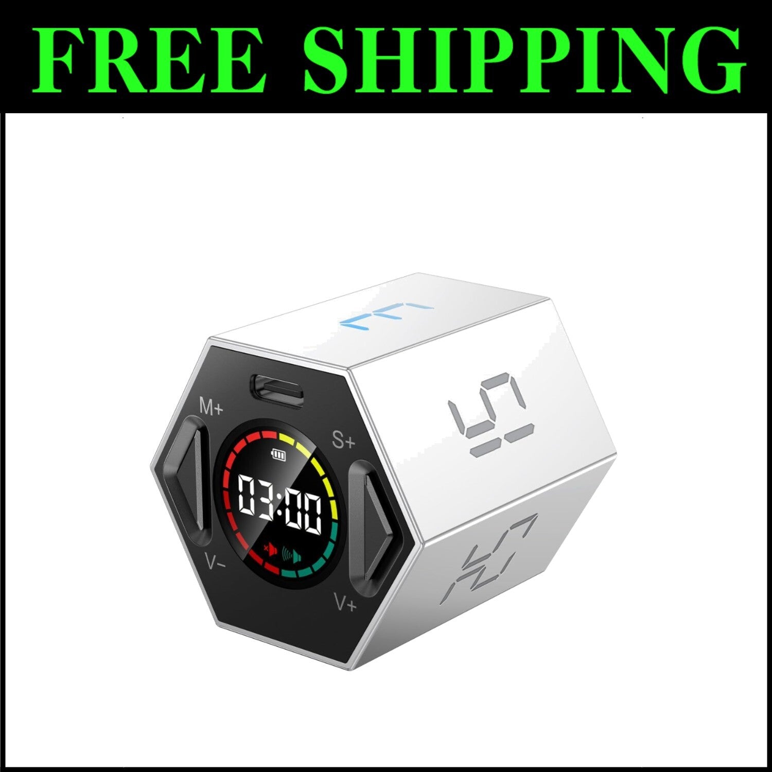 Versatile Hexagon Productivity Timer - 6 Preset Times & Custom Options - Gray