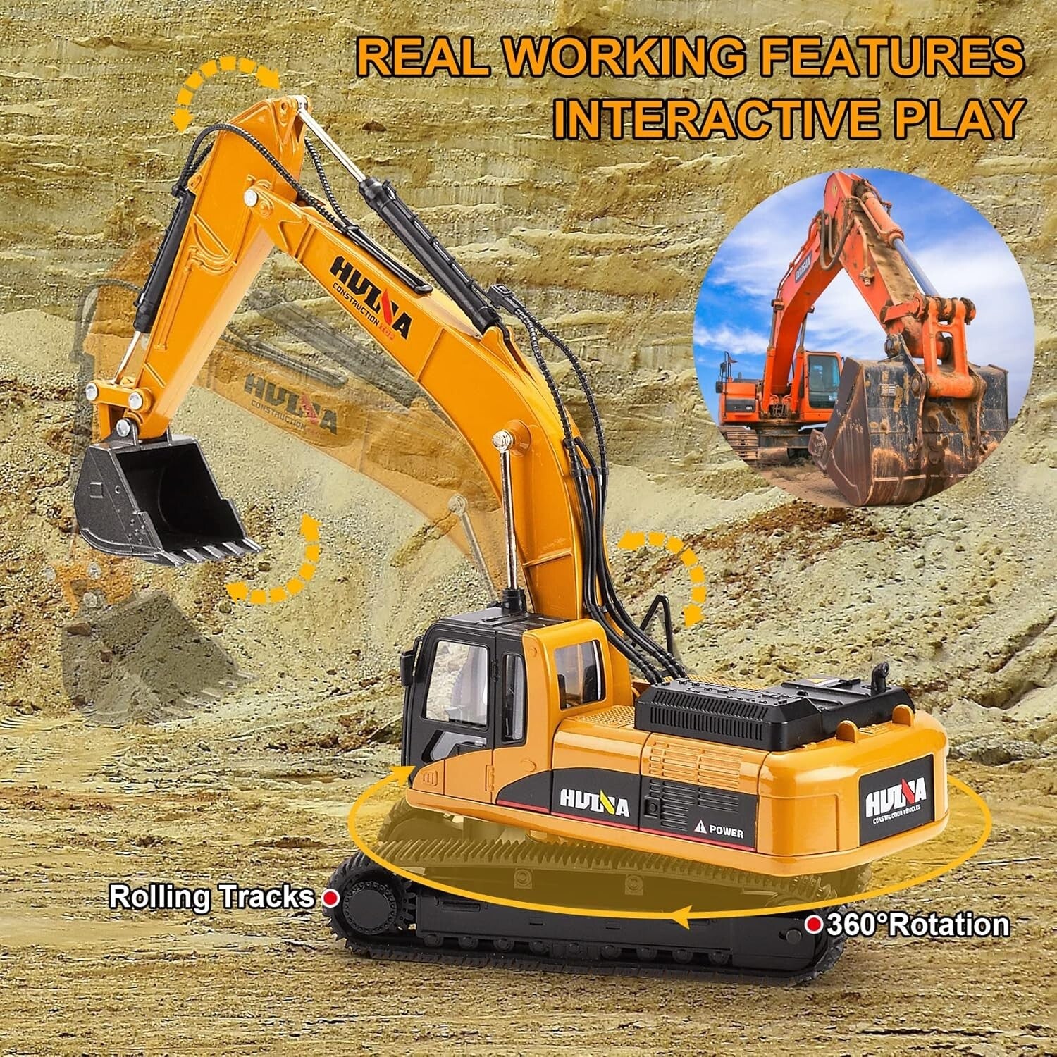 Diecast Construction Excavator - Realistic Metal Digger Toy for Boys & Kids