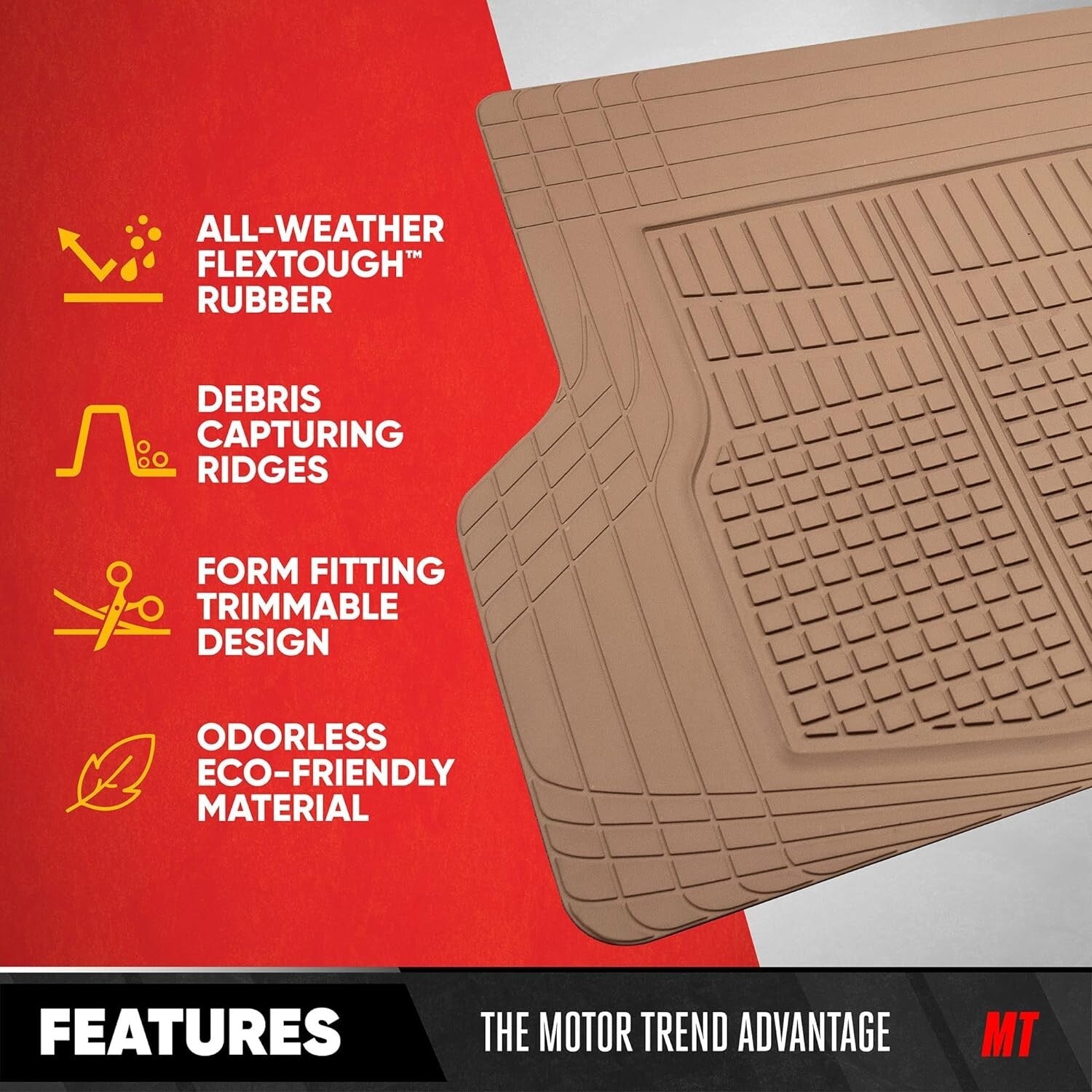 FlexTough Advanced Heavy Duty Beige Rubber Car & SUV Floor Mats Full Set