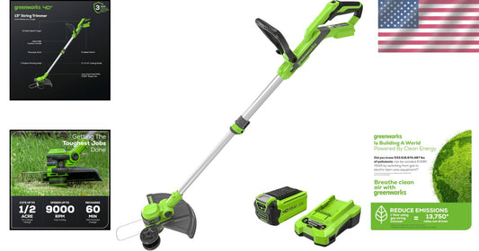 Eco-Friendly 40V 13-Inch Cordless Trimmer with Auto-Feed & Adjustable Height