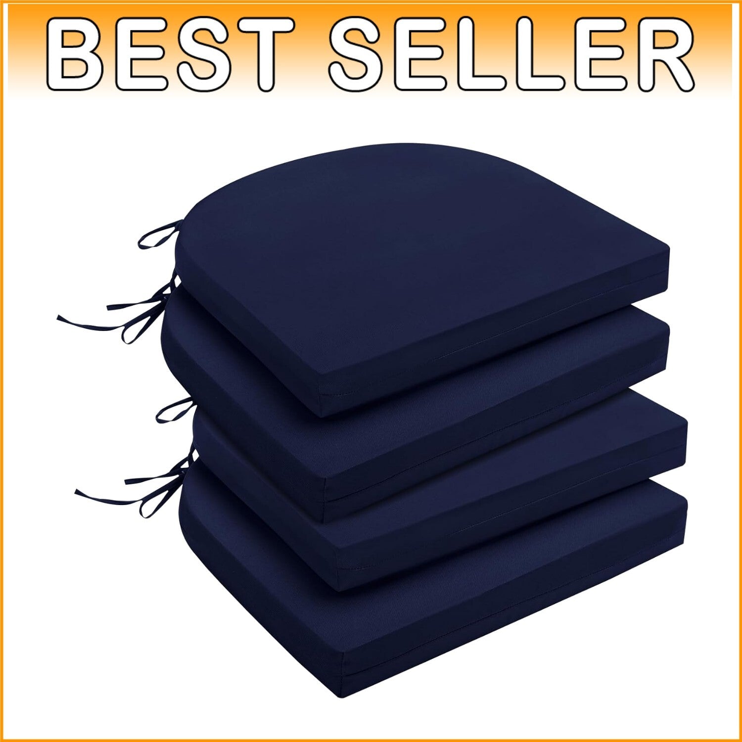 Set of 4 Water-Resistant Navy Outdoor Chair Cushions with Memory Foam Support