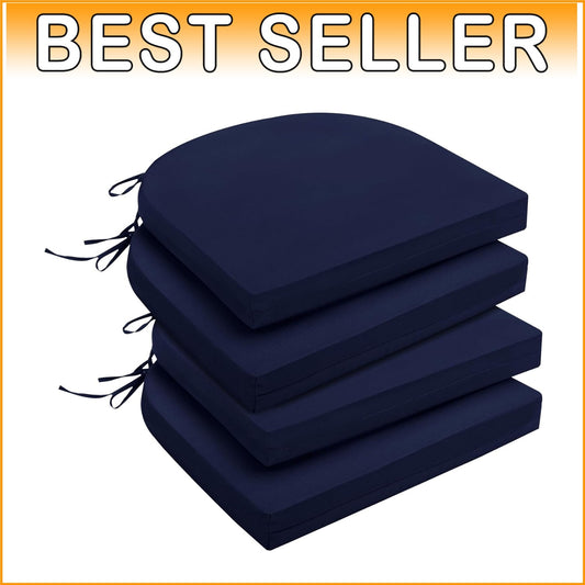 Set of 4 Water-Resistant Navy Outdoor Chair Cushions with Memory Foam Support
