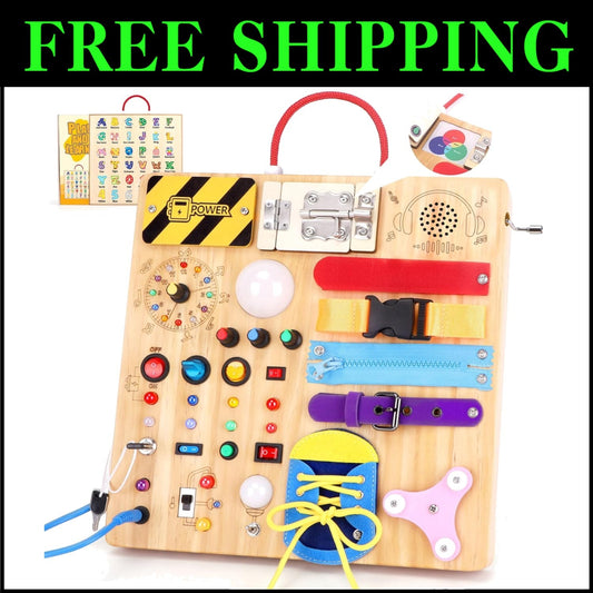 Travel-Friendly Montessori Busy Board with 15 Switches & 26 LED Lights for Kids