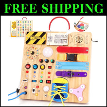 Load image into Gallery viewer, Travel-Friendly Montessori Busy Board with 15 Switches &amp; 26 LED Lights for Kids