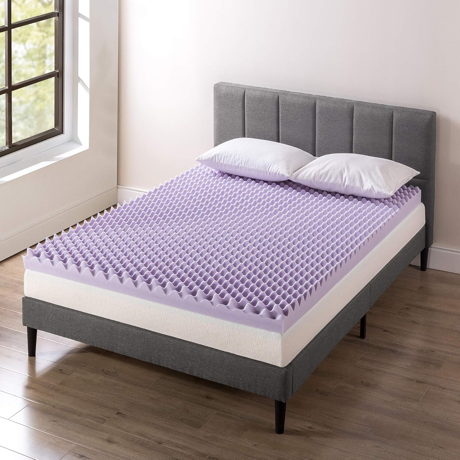 Egg Crate King Size Memory Foam Topper with Lavender Infusion for Relaxing Sleep