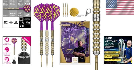 Precision 90% Tungsten Darts by Luke Littler - K-Flex Flights & Gold Swiss Tips