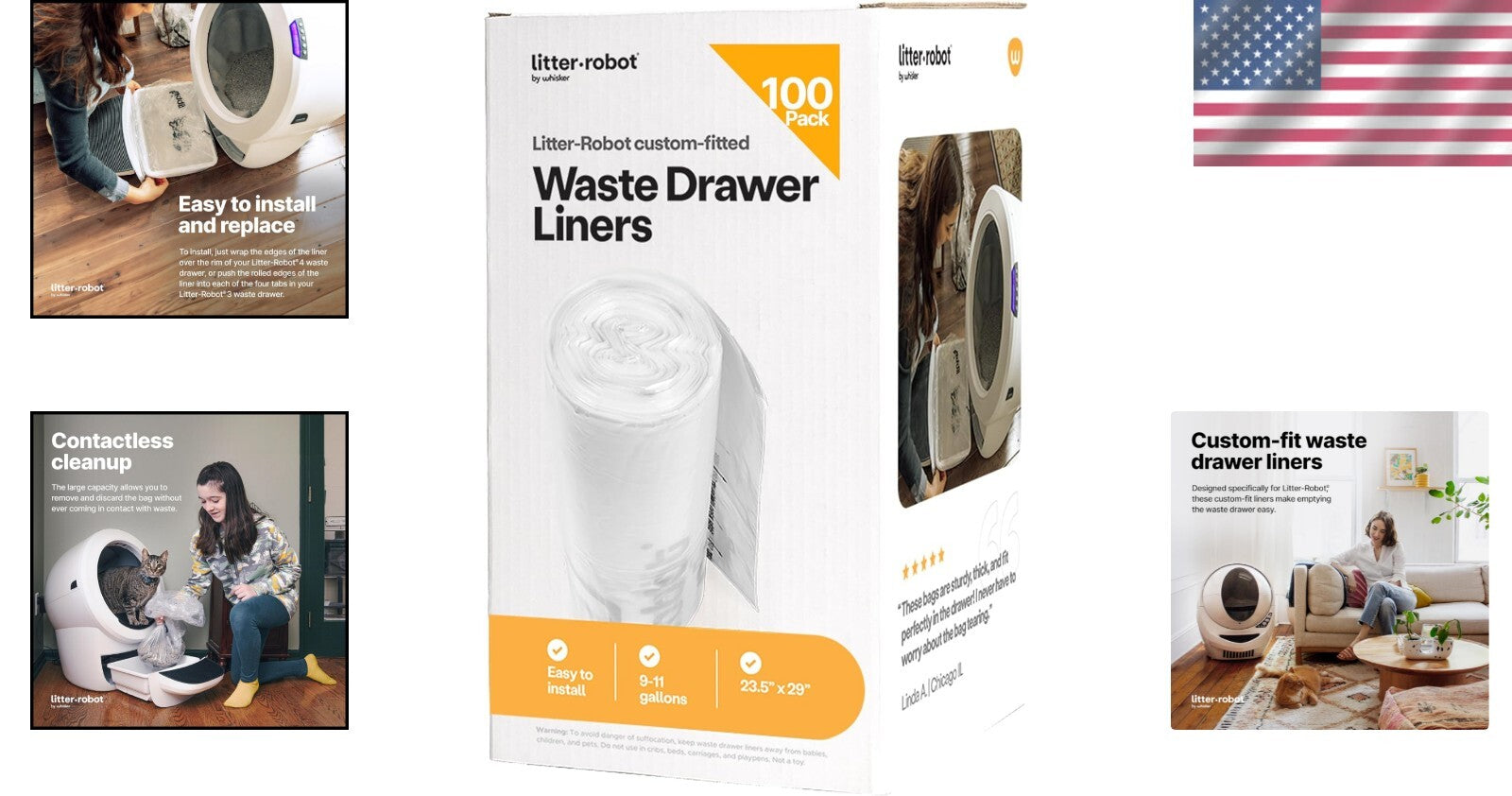 Custom Fit Litter-Robot Waste Drawer Liners - 100 Disposable Bags, 11 Gallon