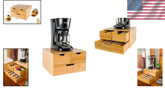Elegant Extra Large Bamboo Coffee Pod Organizer with Sliding Drawers - 2 Tiers