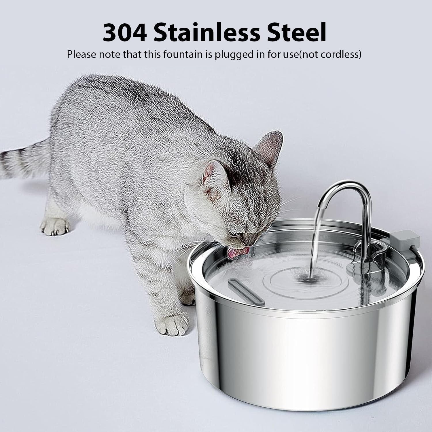 Large 3.2L Stainless Steel Pet Water Fountain - Includes 8 Replacement Filters