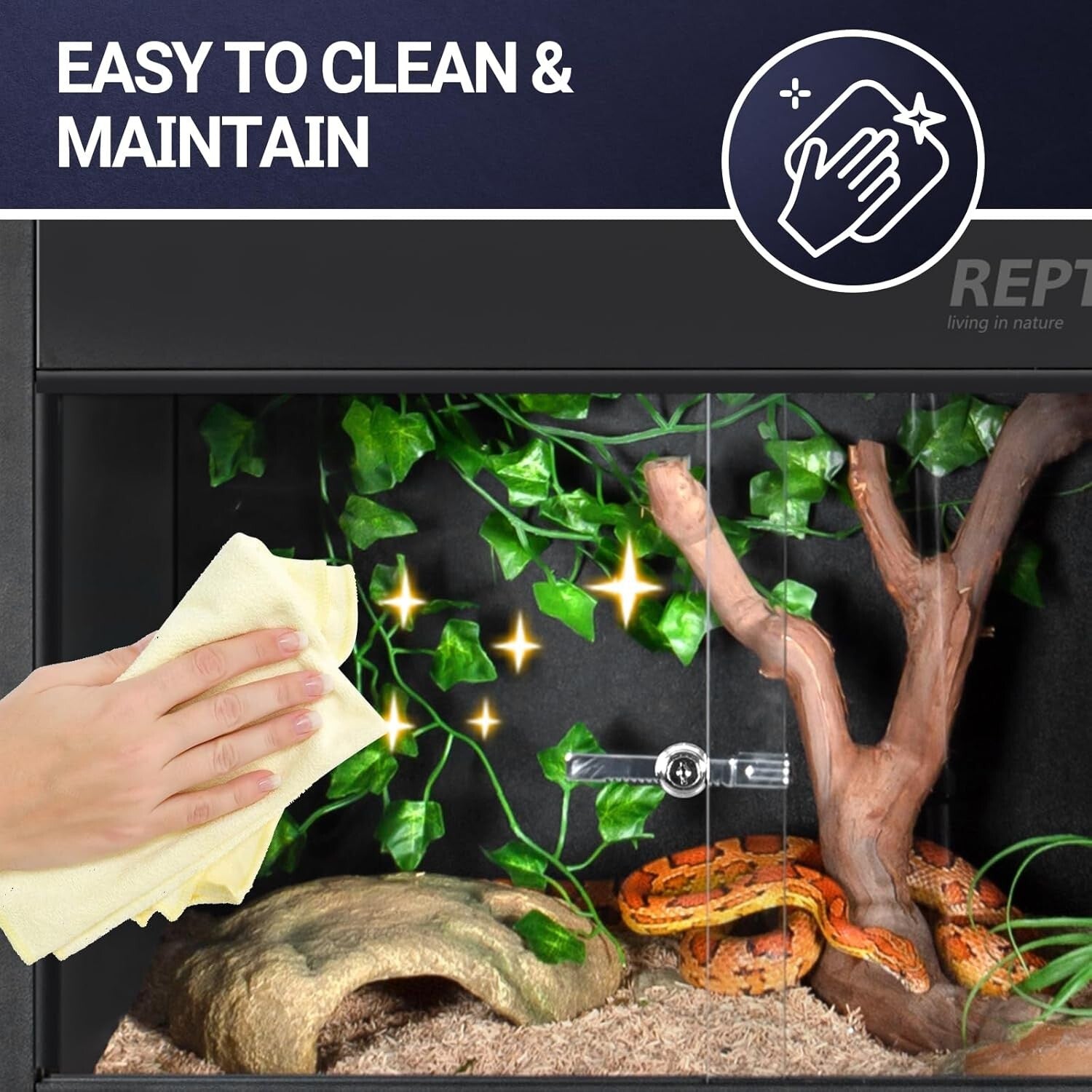 Durable PVC Reptile Lounge with Glass Door - 50 Gallon Tank for Snakes & Geckos