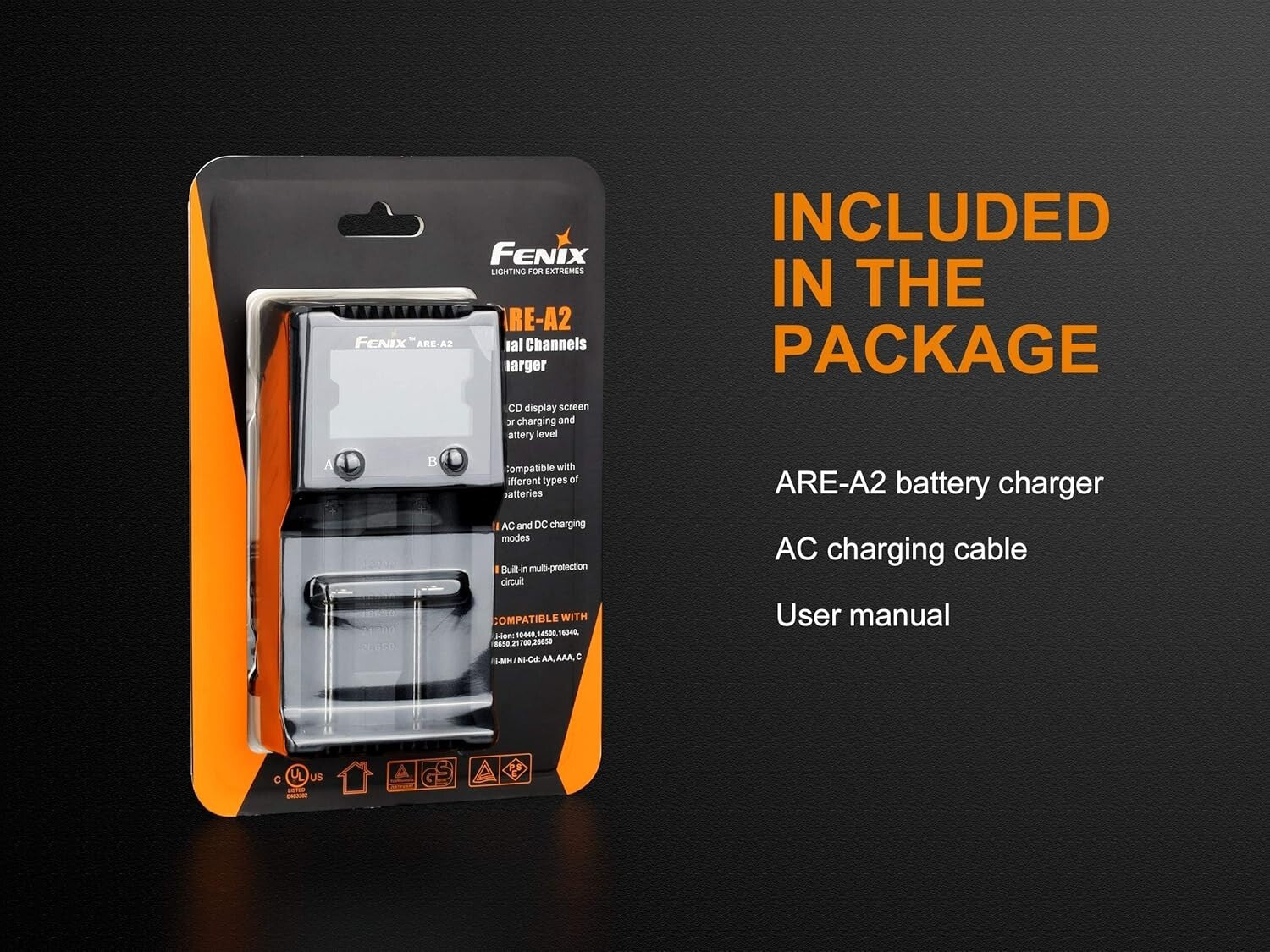 Versatile Fenix ARE-A2 Battery Charger for 21700/18650 with LCD Display and Case