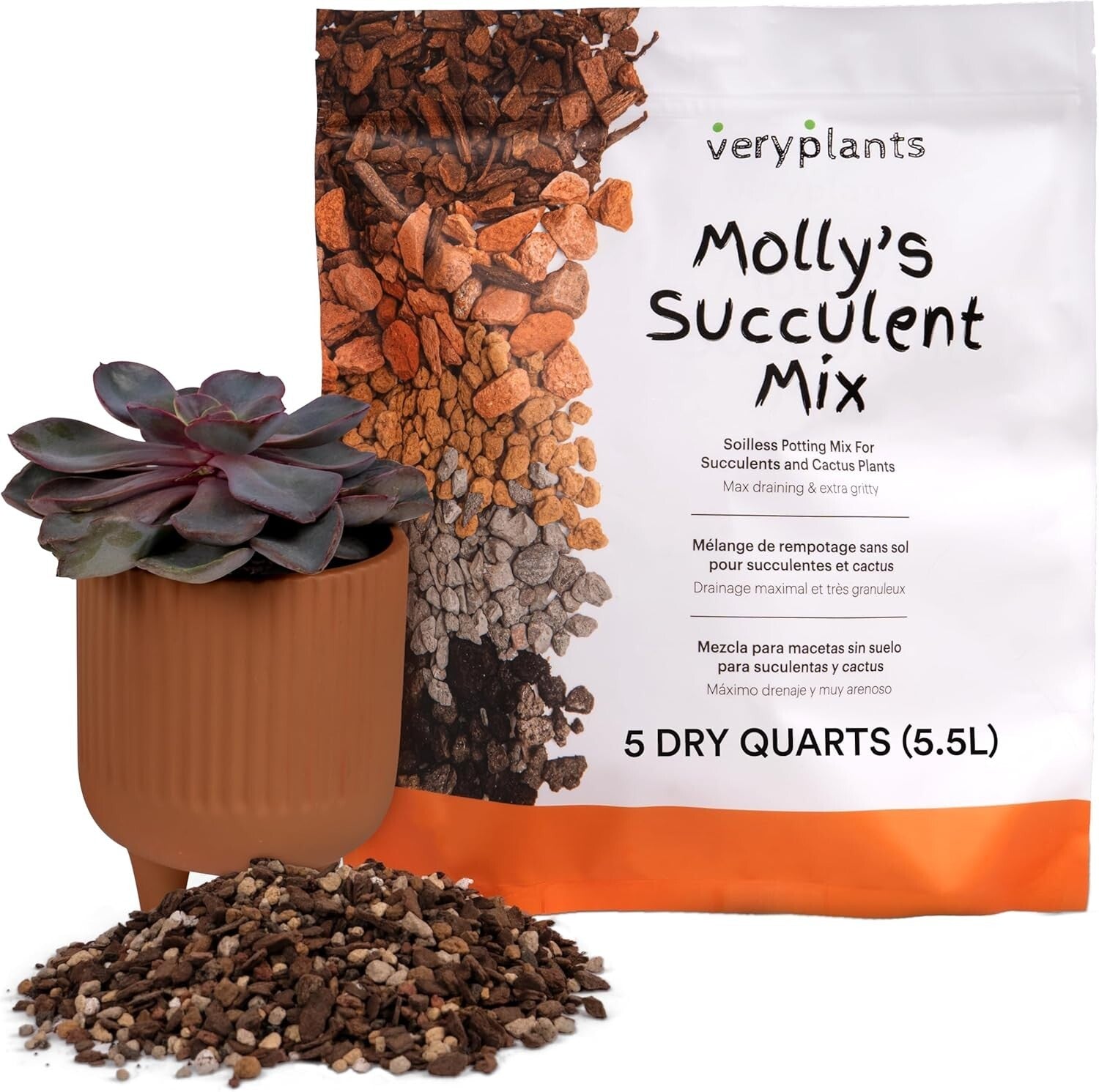 Molly's Premium Succulent Mix - Gritty Soilless Soil for Cacti & Bonsai 5 Quarts