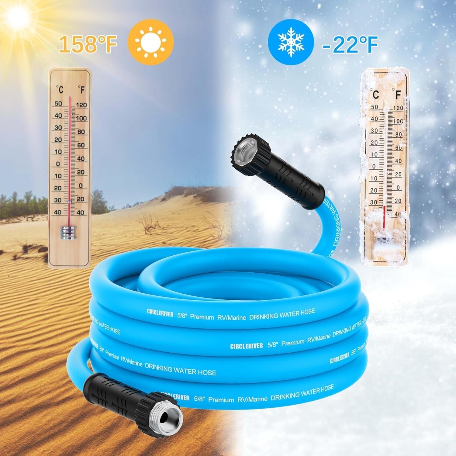 All-Weather 100FT RV Water Hose - Safe & Durable for Camping & Marine Use