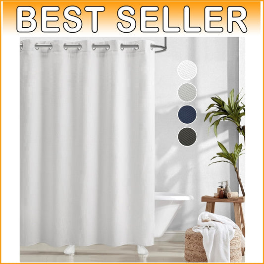 Elegant White Waffle Weave Shower Curtain Set - Machine Washable & No Hooks