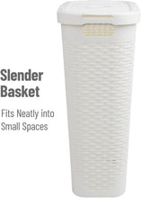 Load image into Gallery viewer, Chic Space-Saving 40L Wicker Laundry Basket with Ventilated Lid - White Plastic