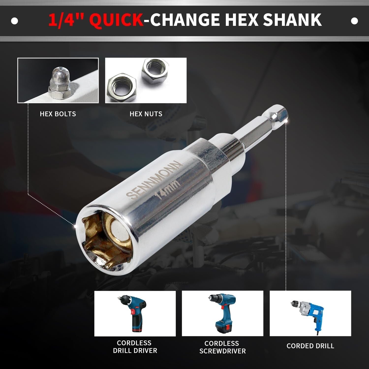 8 PCS Adjustable Deep Magnetic Nut Driver Set for Impact Drill - Metric Sizes