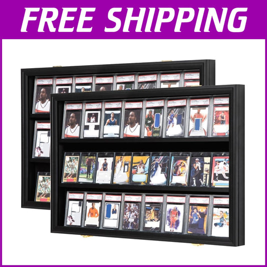 Sturdy Wooden Sports Card Display Case - Lockable with UV Shielding for 24 Cards