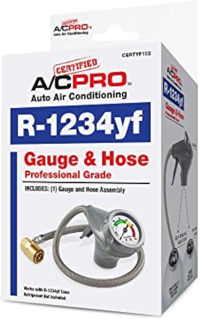 AC Pro Car Air Conditioner Recharge Kit - R1234YF Gauge & Quick-Connect Hose