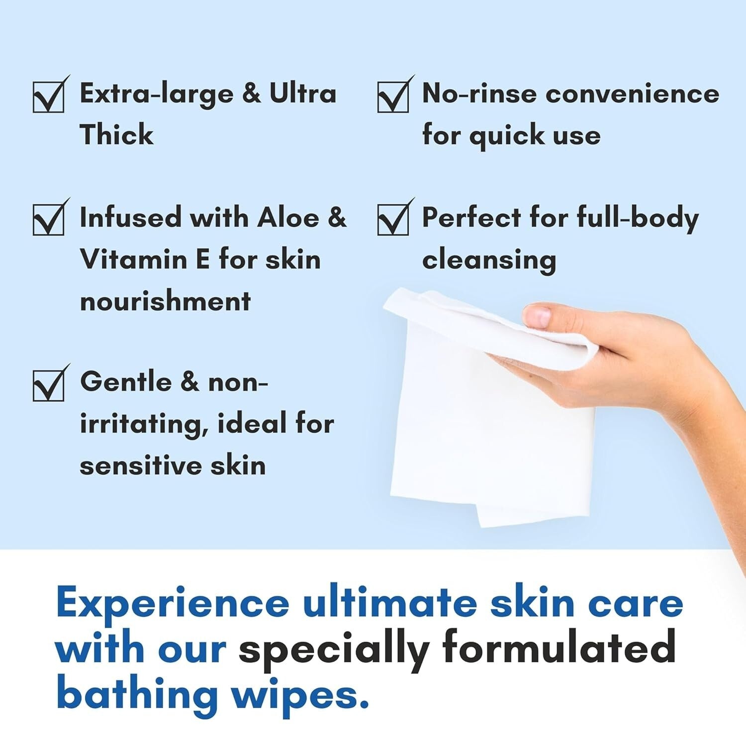 192 Rinse Free Bathing Wipes with Aloe - Disposable Cleansing for Sensitive Skin