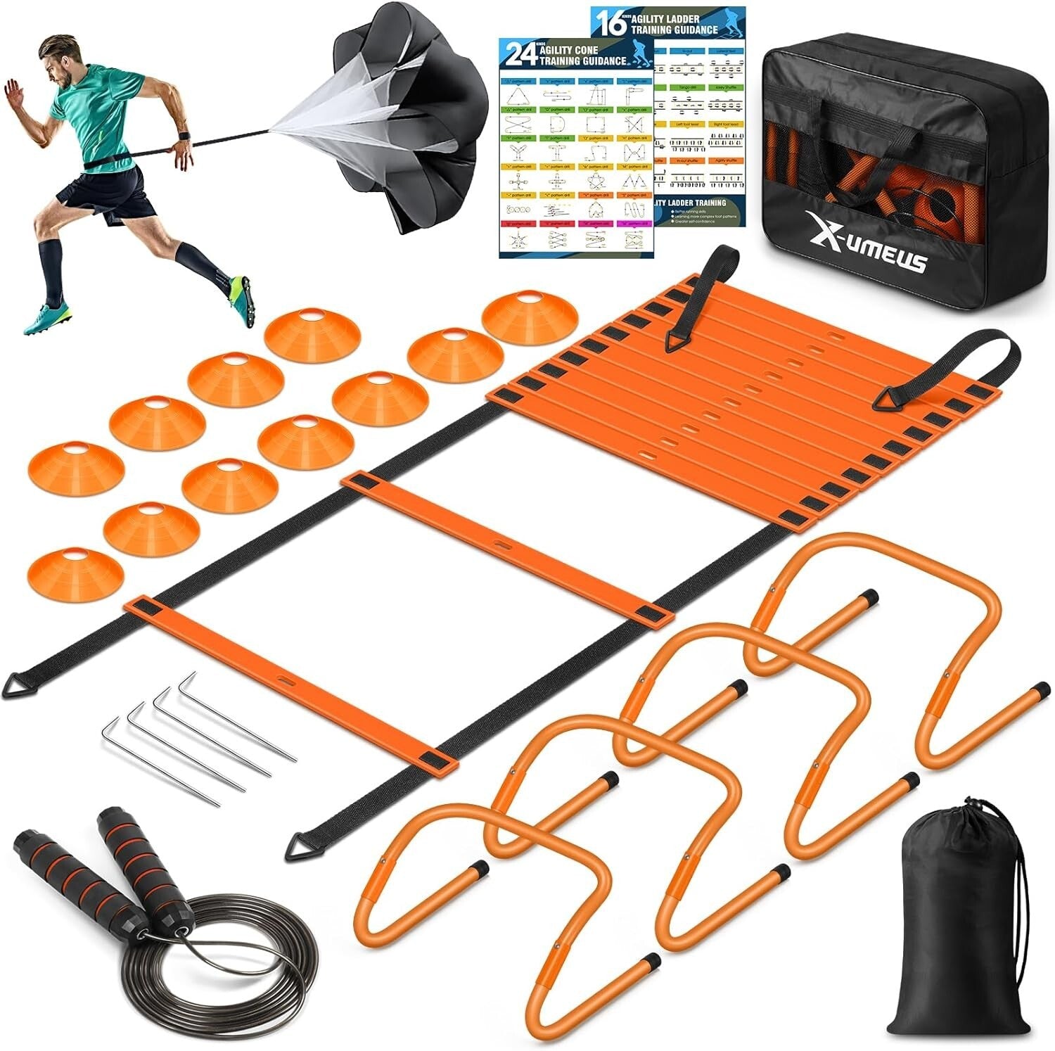 20ft Agility Ladder Set with Adjustable Hurdles & Jump Rope for All Levels