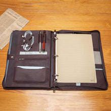 Load image into Gallery viewer, Elegant 3-Ring Leather Padfolio with Tablet Holder - Perfect for Business Trips