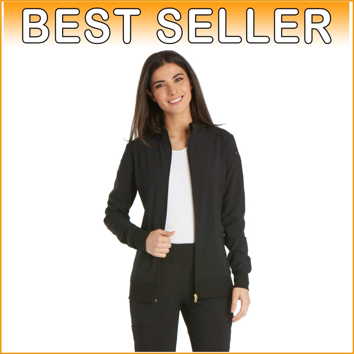 Stylish Women's Zip Front Scrub Jacket with 4-Way Stretch - Sizes XXS to 5XL