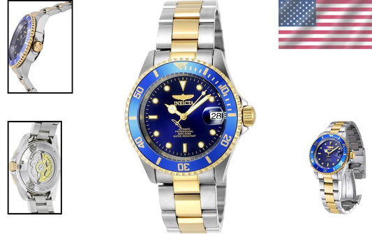 Elegant Men's 40mm Automatic Diver's Watch with Luminous Features & Blue Bezel